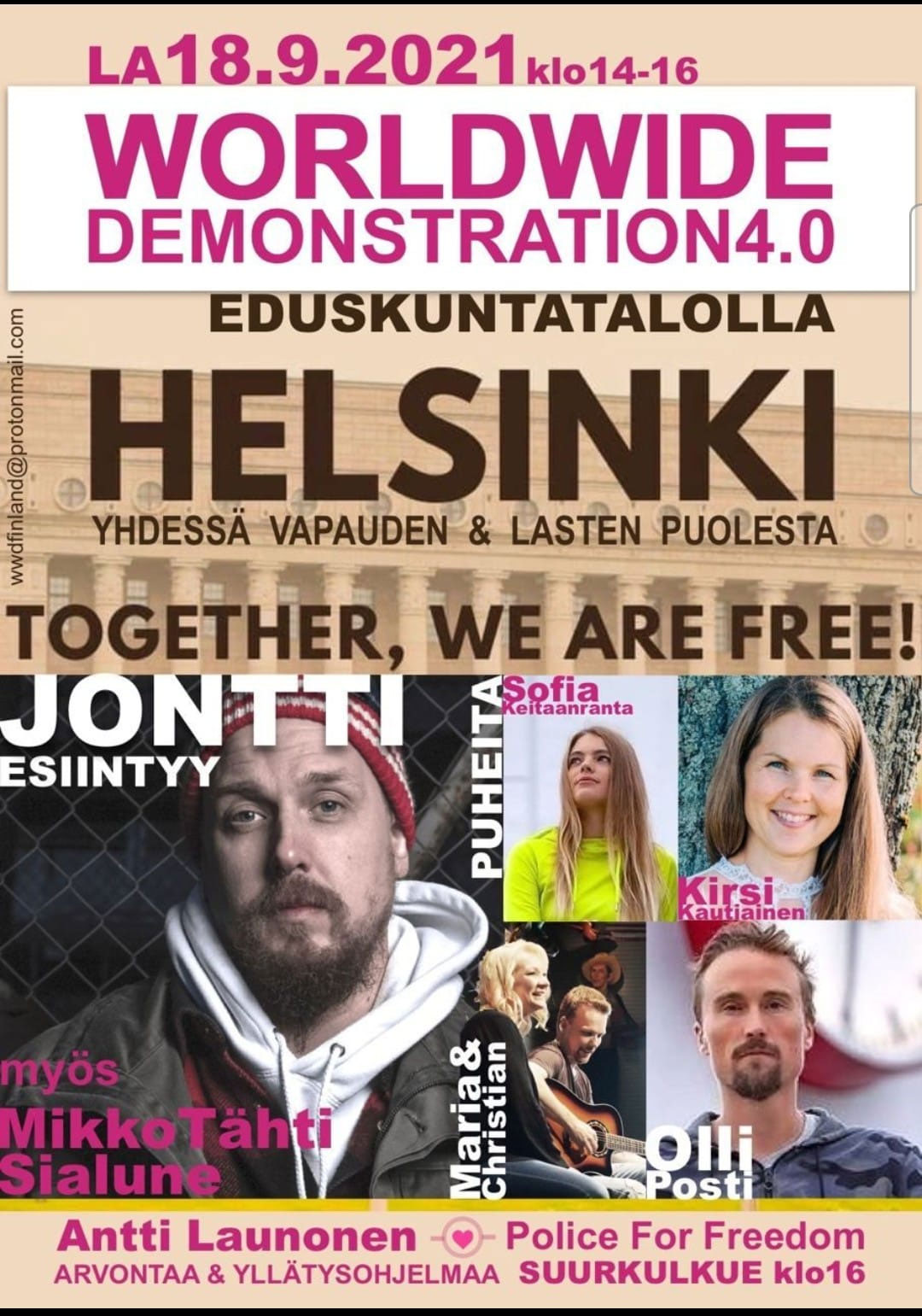 World Wide Demonstration Helsinki lauantaina 18.9.2021 klo 14-16. 